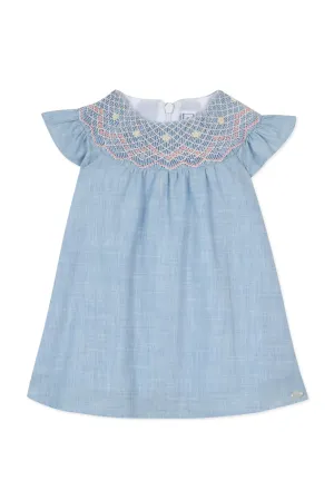 TAR Petrol Blue Dress with Pink Smocking