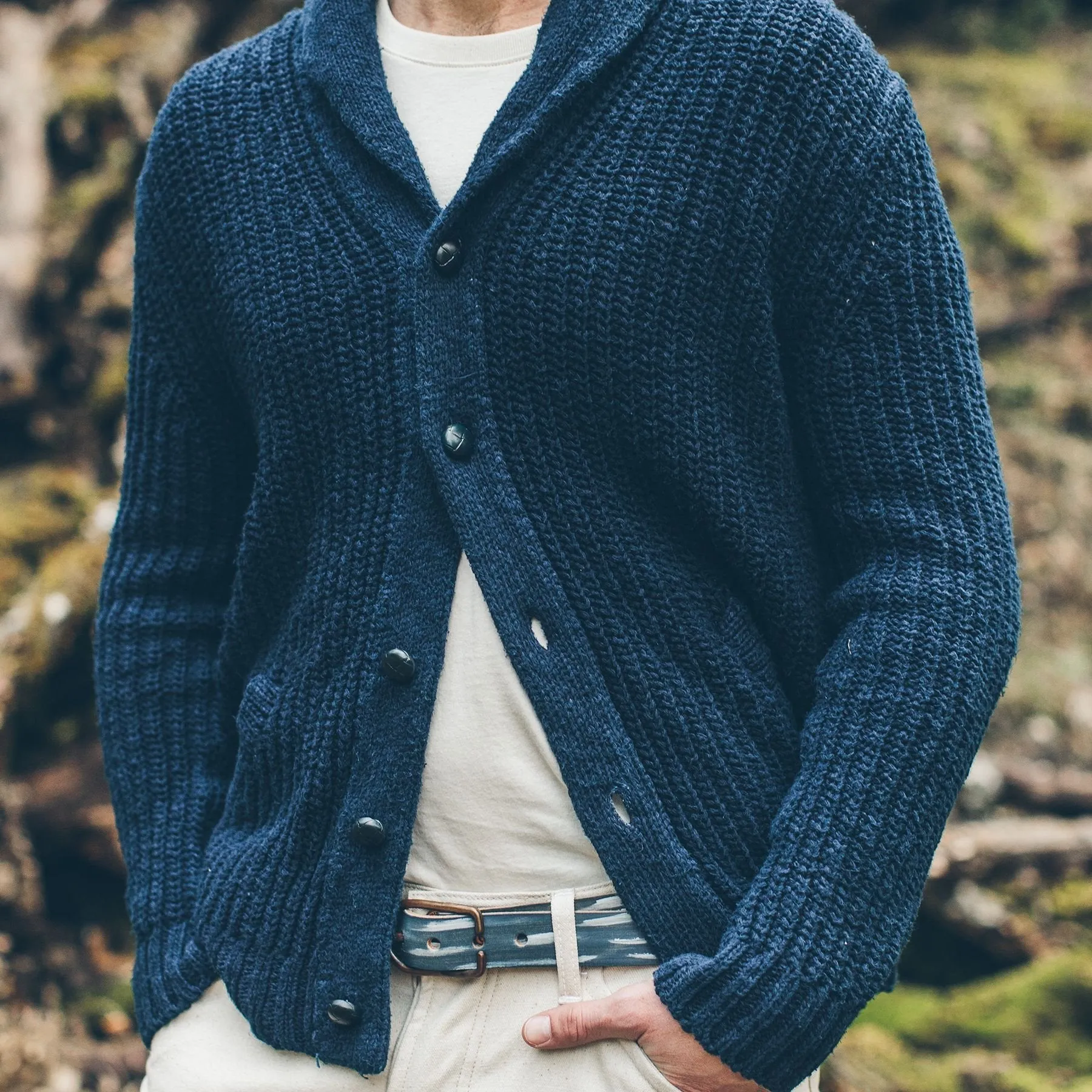 The Shawl Cardigan in Indigo Dipped Cotton