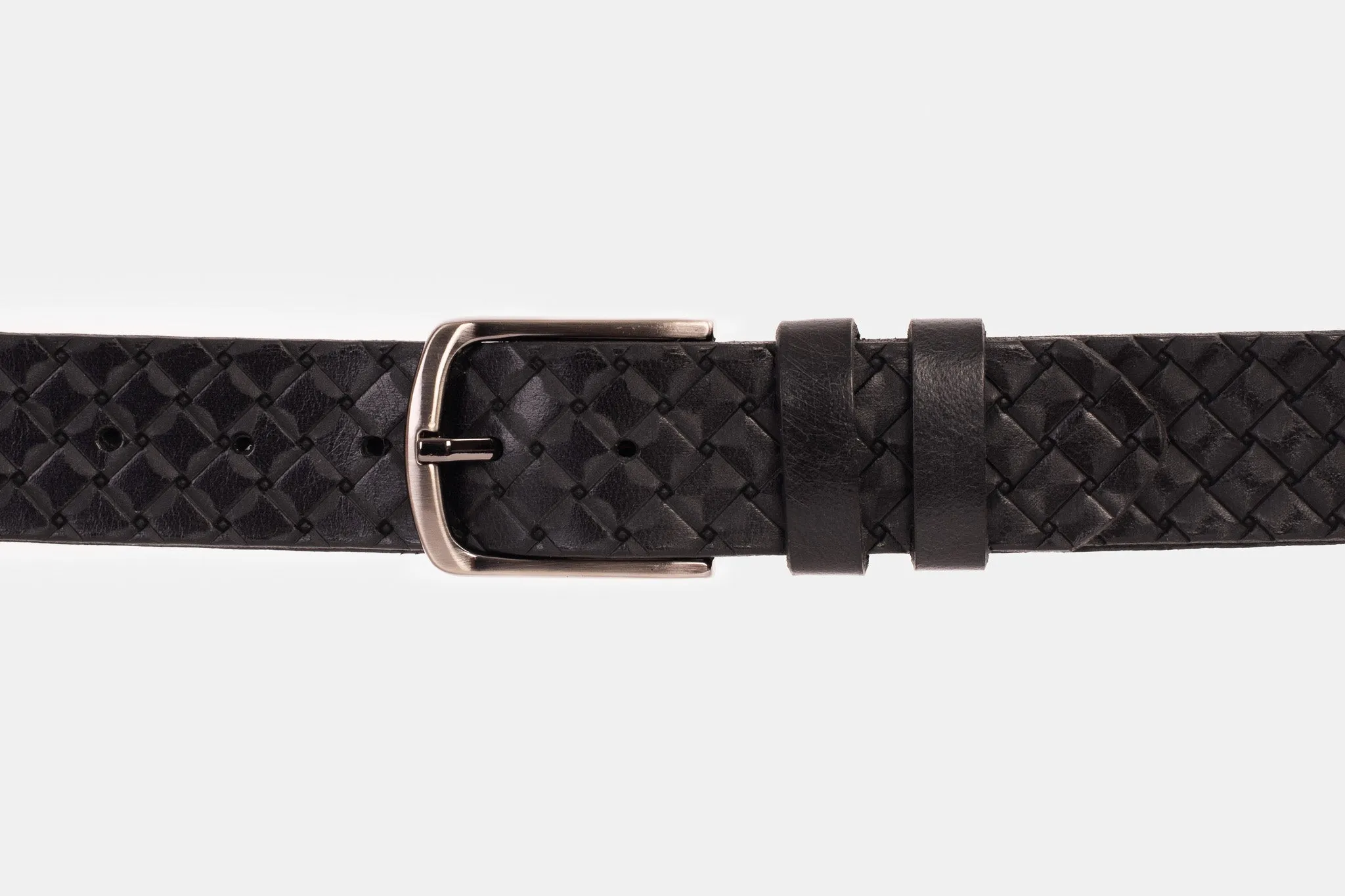 The Turan Black Woven Leather Belt