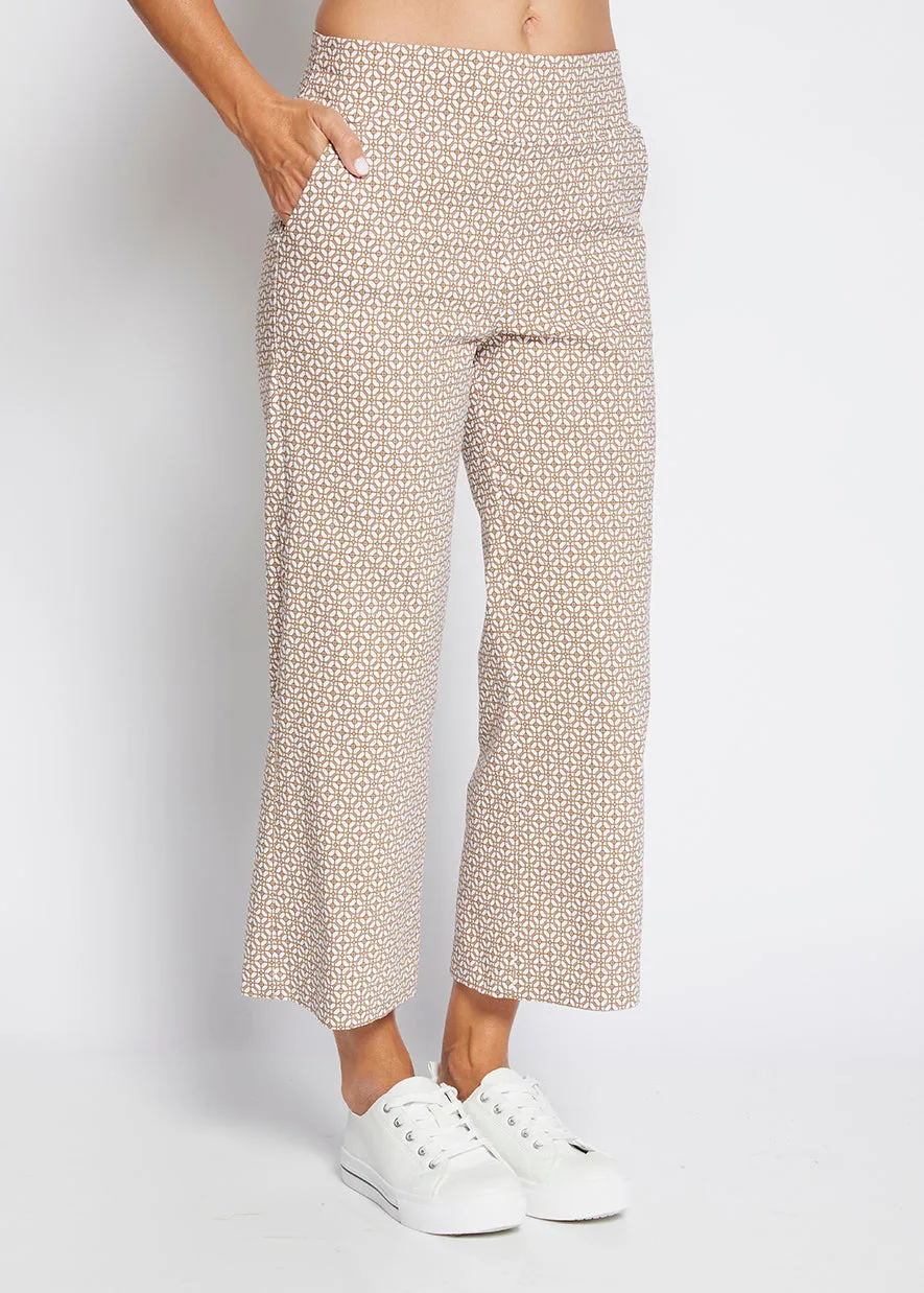 Ticket printed bengaline culottes in Praline Tile