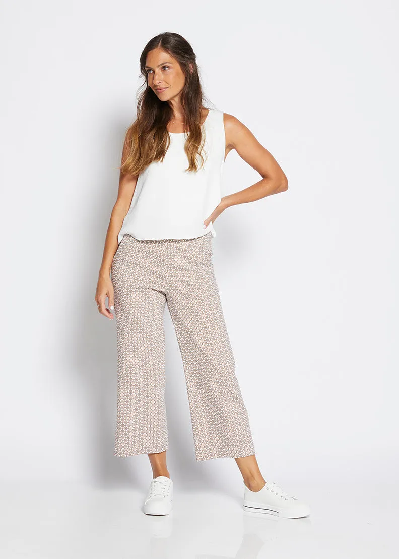 Ticket printed bengaline culottes in Praline Tile