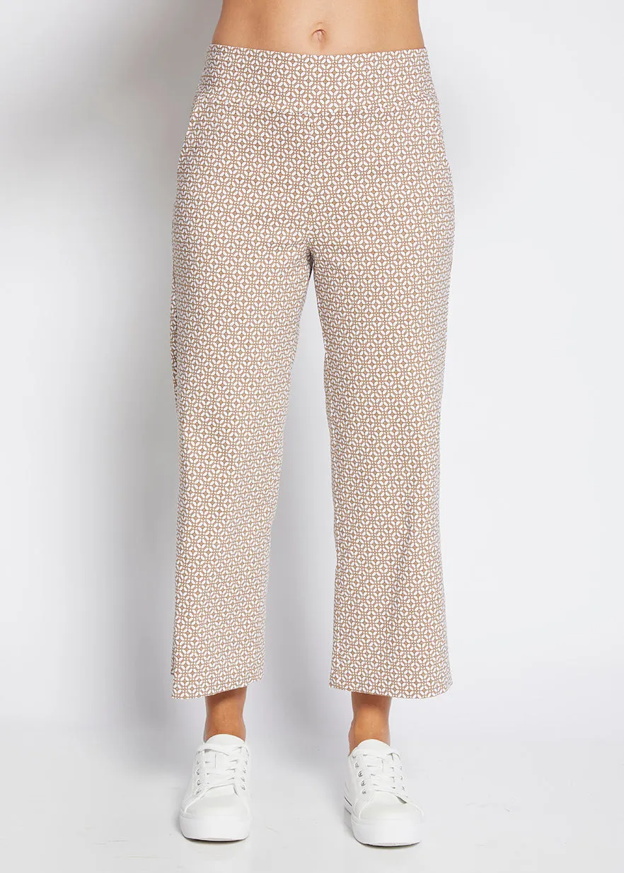 Ticket printed bengaline culottes in Praline Tile