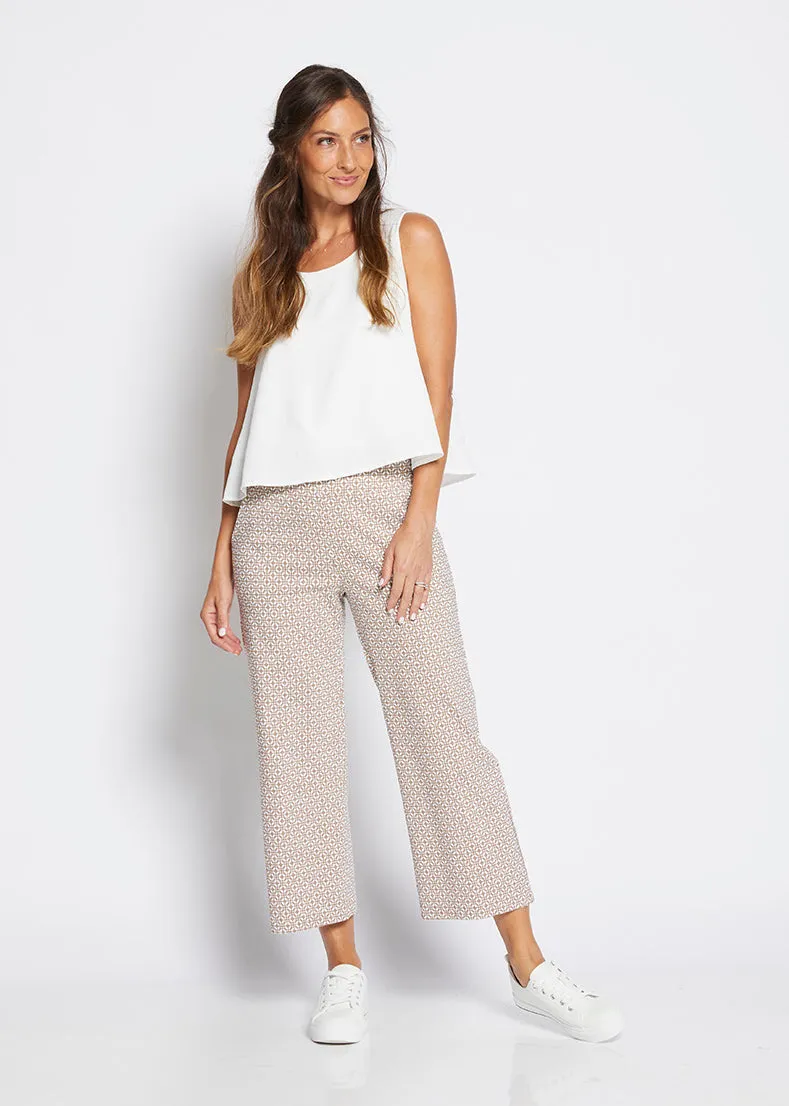 Ticket printed bengaline culottes in Praline Tile