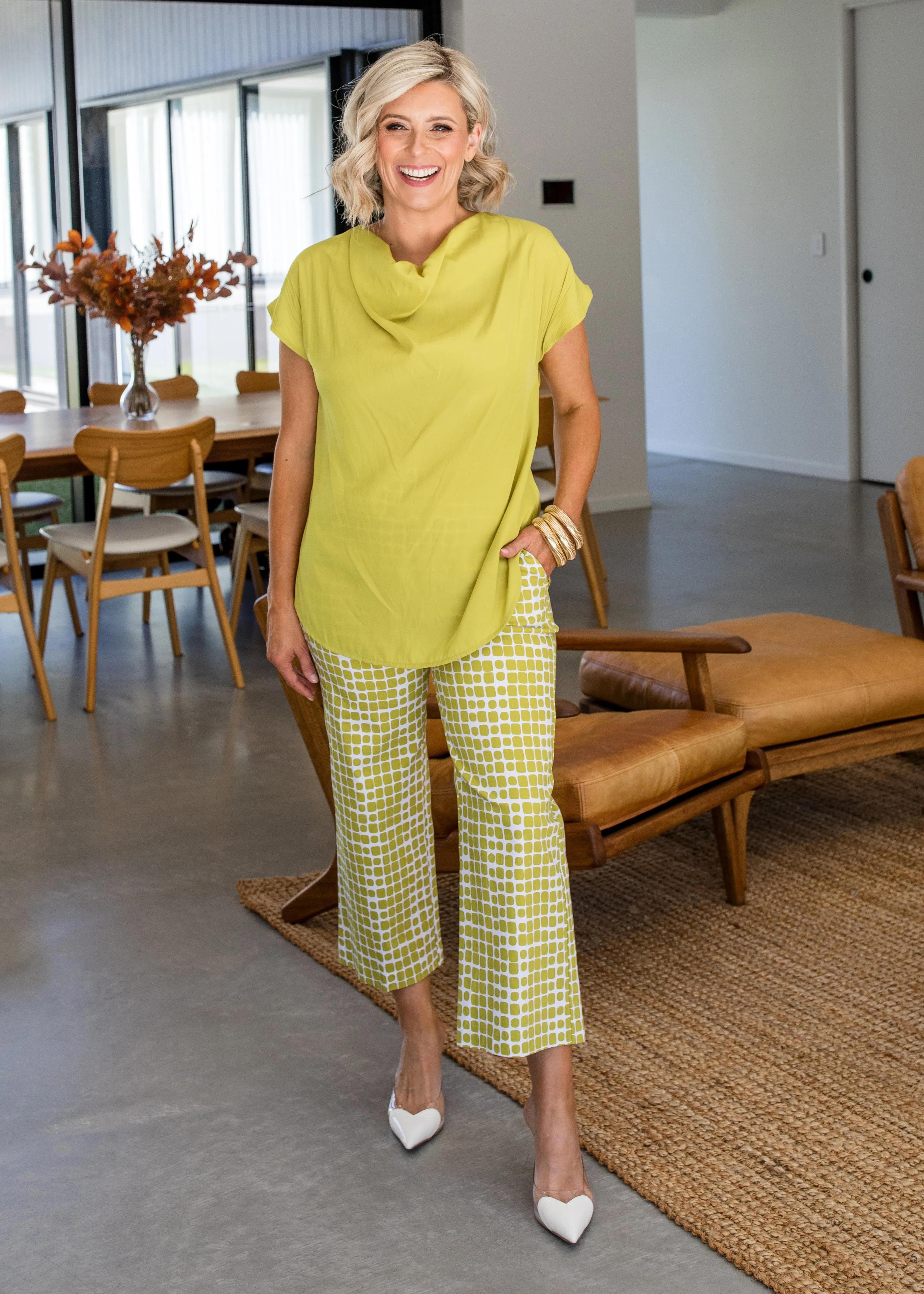 Ticket printed bengaline culottes in Stark Citrus print