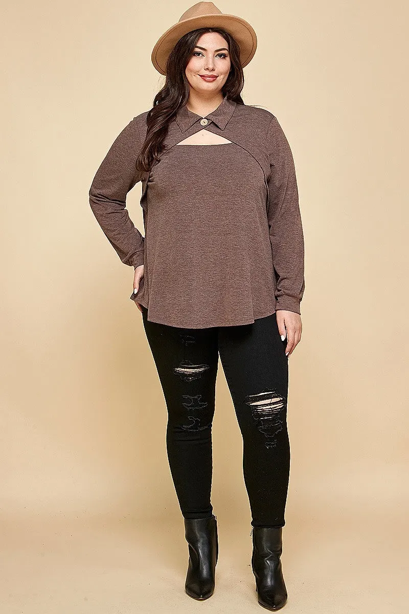 Toasted Smock Solid Long Sleeve Fashion Shirt Voluptuous ( ) Plus Size - Ships from The US