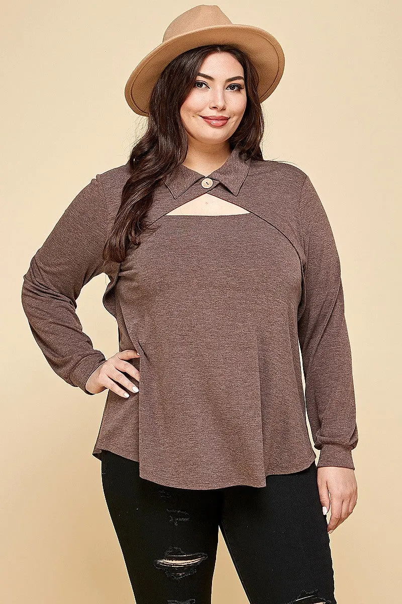 Toasted Smock Solid Long Sleeve Fashion Shirt Voluptuous ( ) Plus Size - Ships from The US