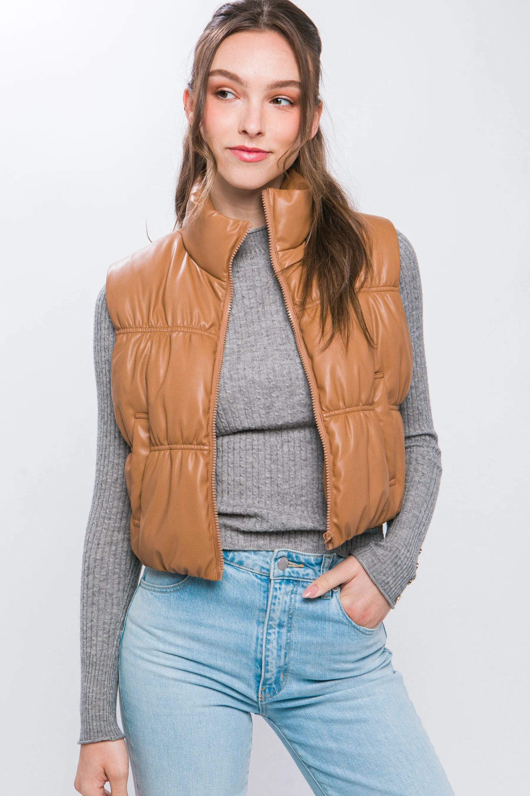 Tootsie PU Faux Leather Puffer Vest