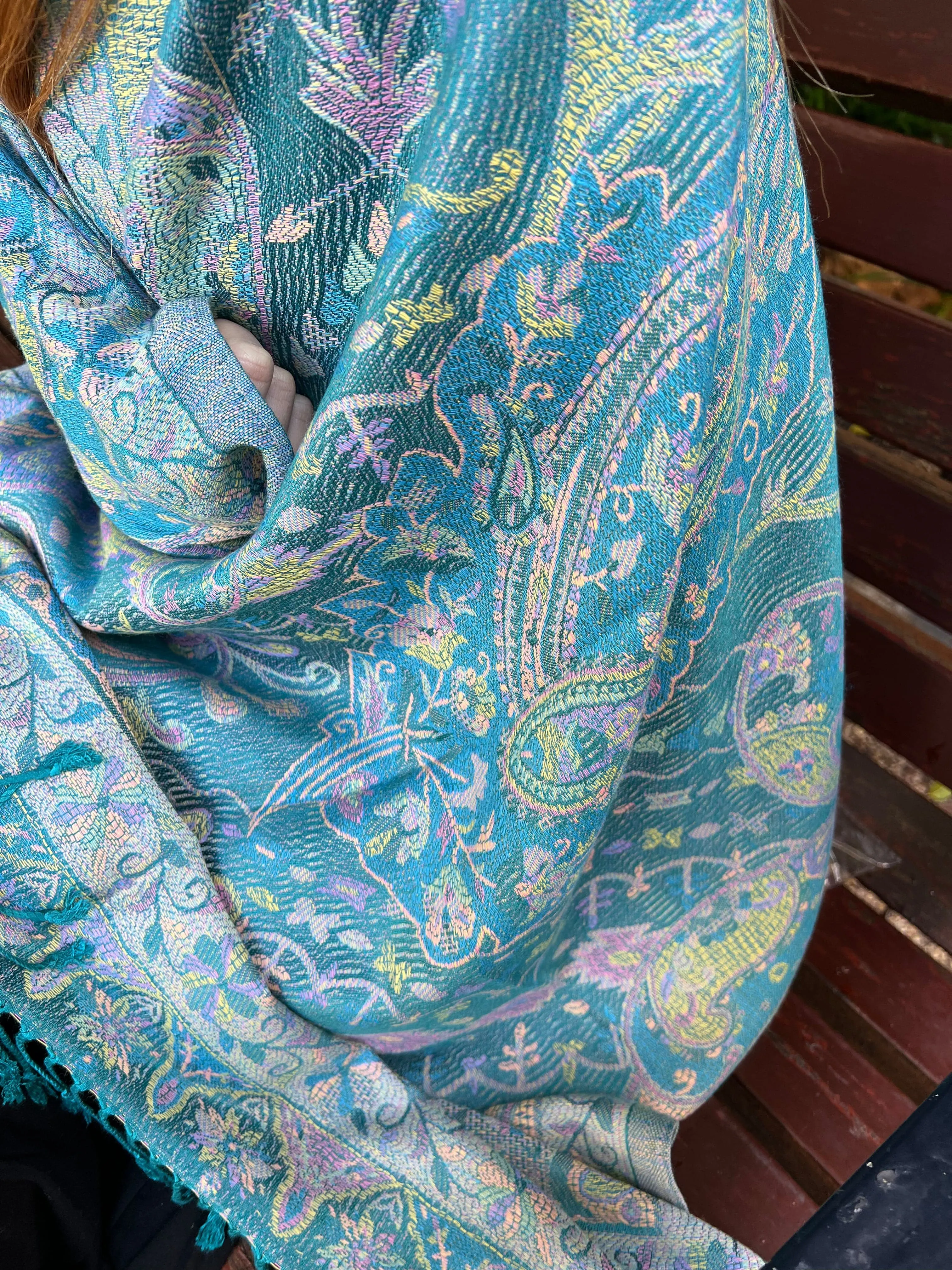 Turquoise Pashmina Shawl - Paisley