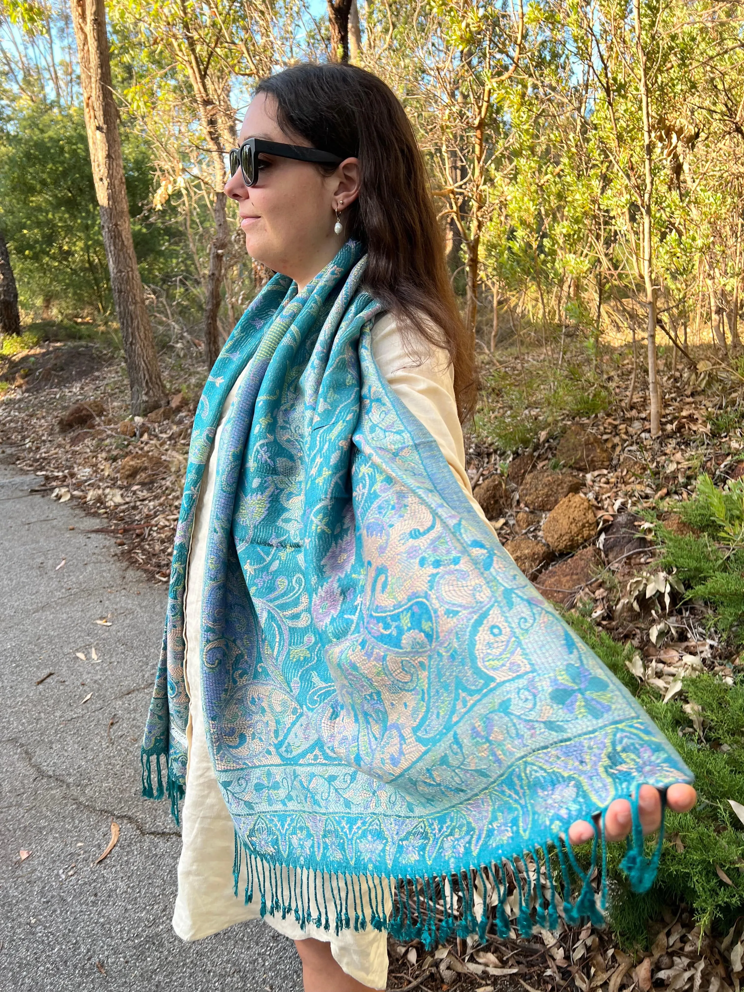 Turquoise Pashmina Shawl - Paisley