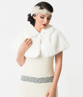 Unique Vintage Ivory Faux Fur Capelet