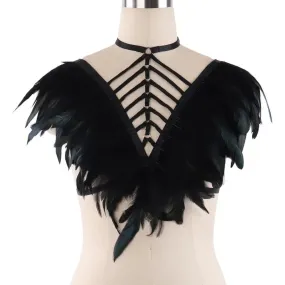 Victorian Cosplay Goth Feather Body Harness - Black (Style 14)