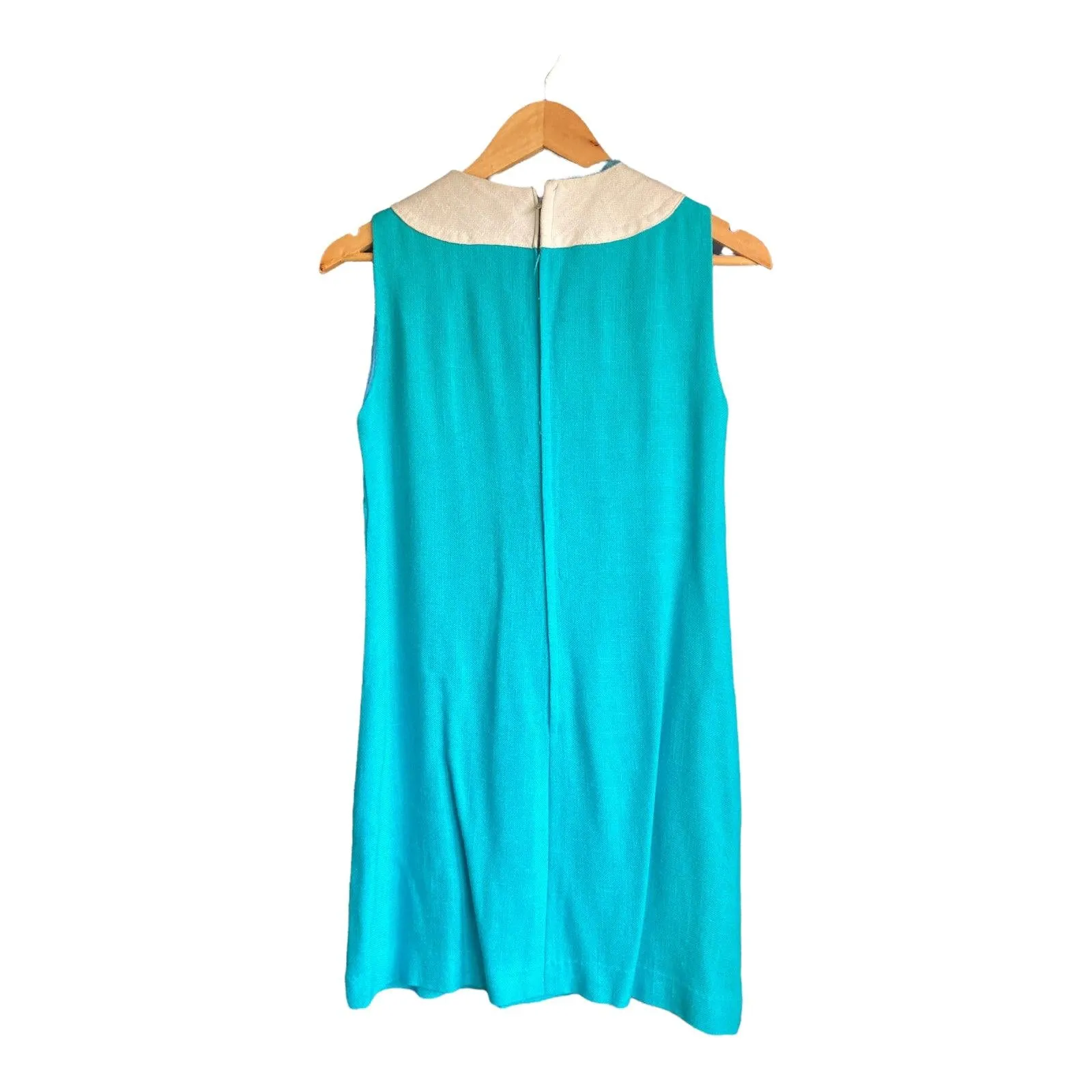 Vintage 1960’s Turquoise And White Sleeveless Dress UK Size 8