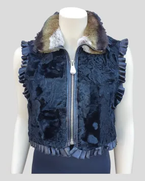 Vintage Black Patch w/ Rex/Leather Broadtail Vest -S