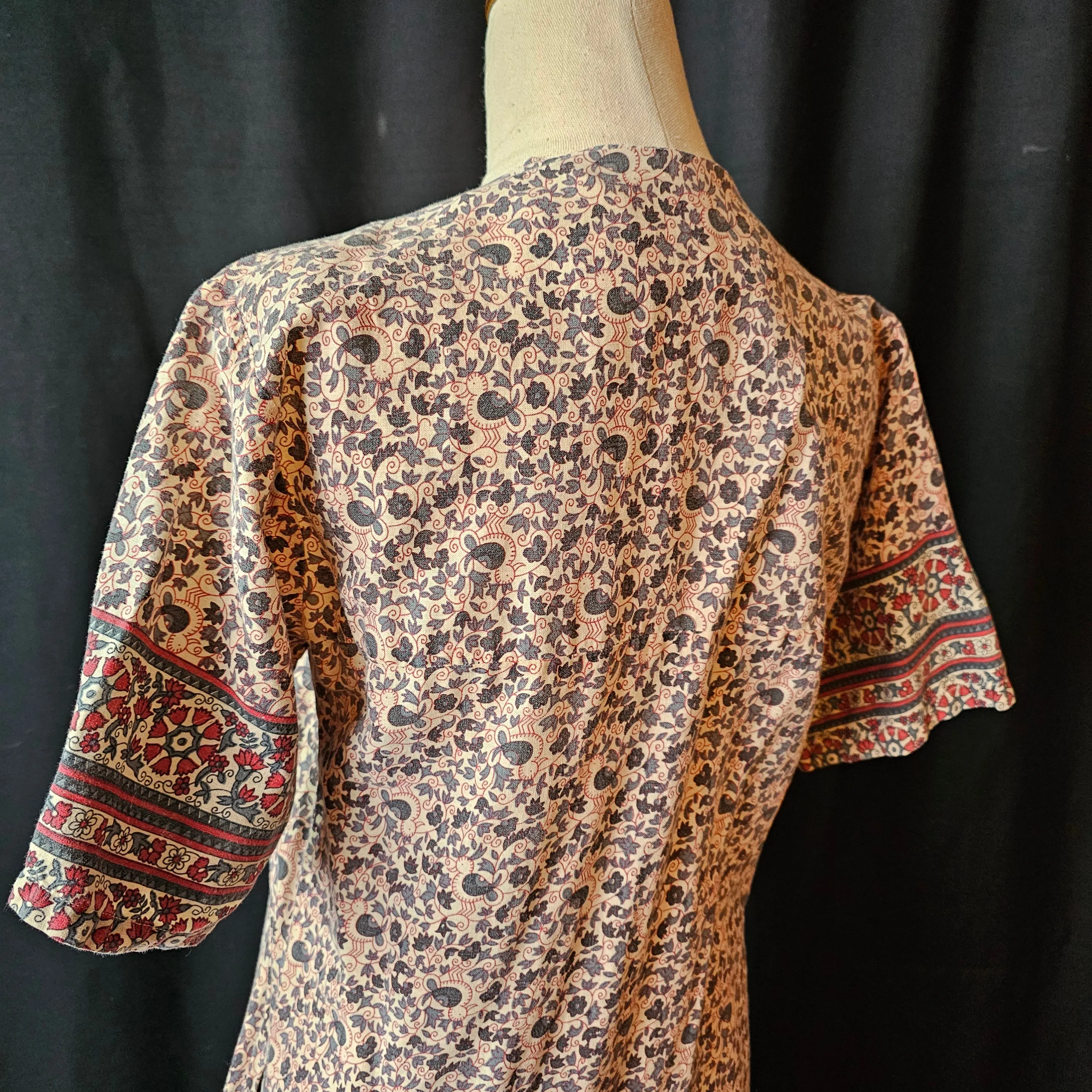 Vintage Indian block print cotton dress with pockets size S