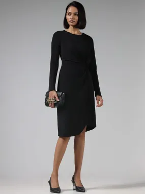 Wardrobe Solid Black Ruched Dress