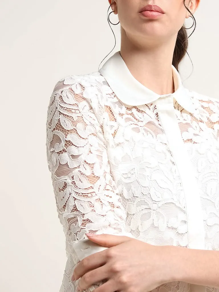 Wardrobe White Lace-Detail Shirt with Camisole