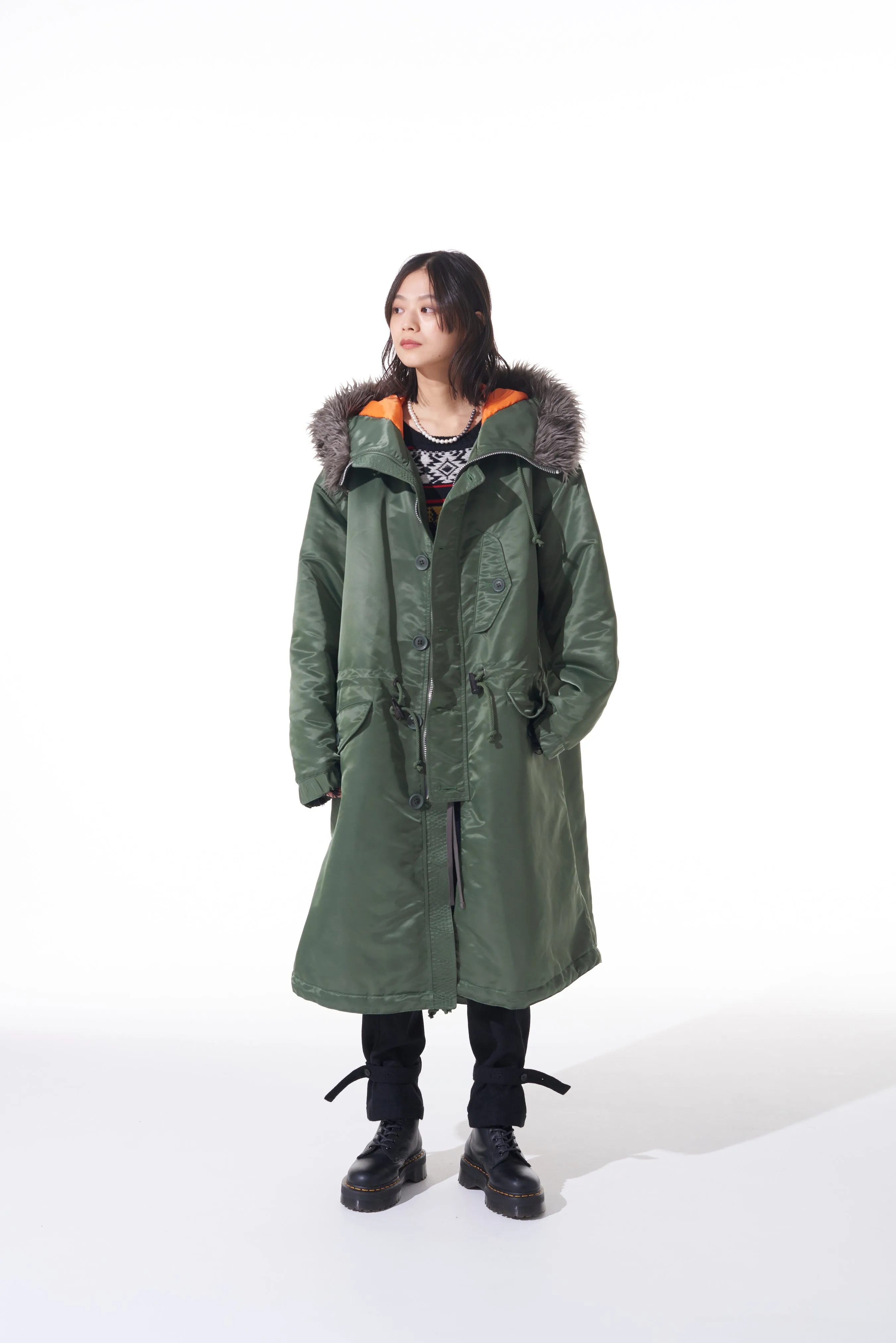 WATER-REPELLENT NYLON TWILL FUR BIG MODS COAT