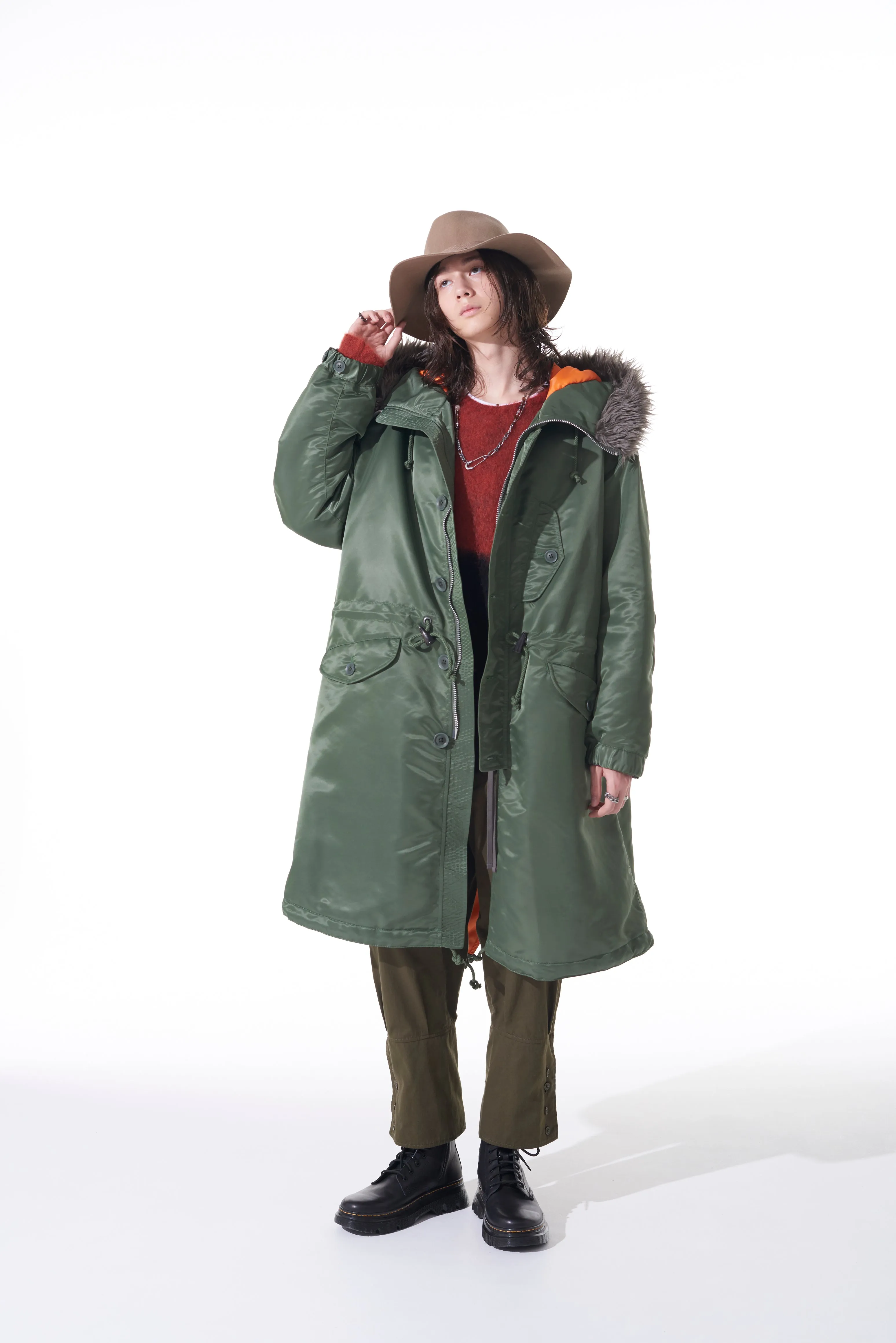 WATER-REPELLENT NYLON TWILL FUR BIG MODS COAT