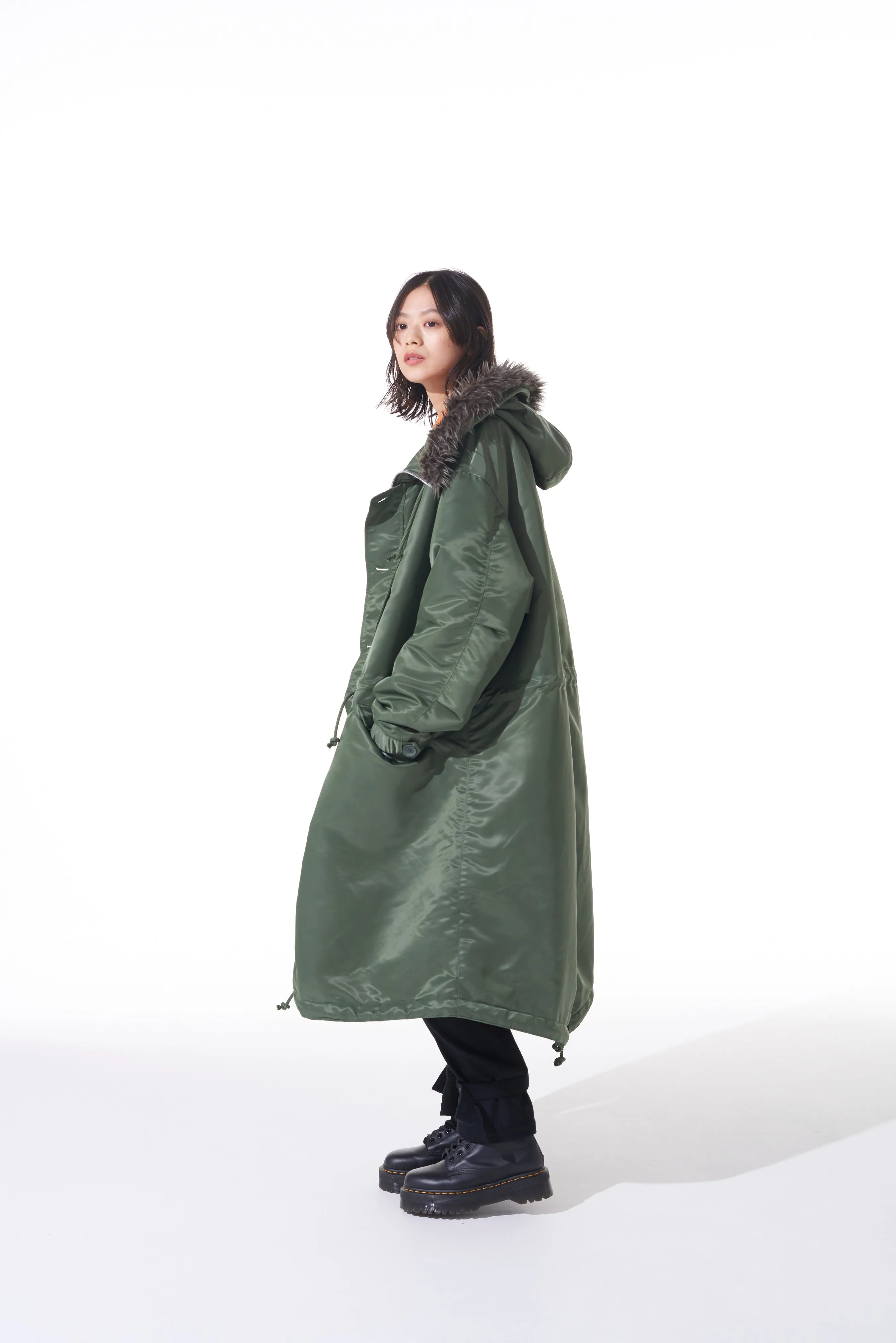 WATER-REPELLENT NYLON TWILL FUR BIG MODS COAT