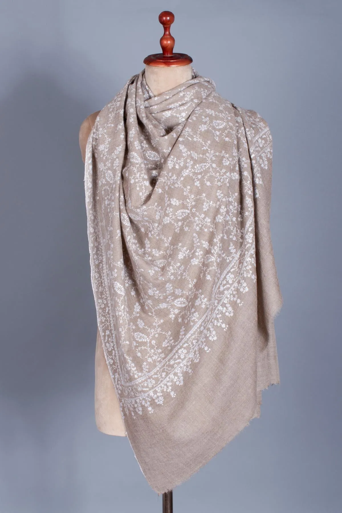 White and Beige Cashmere Shawl - DELOS