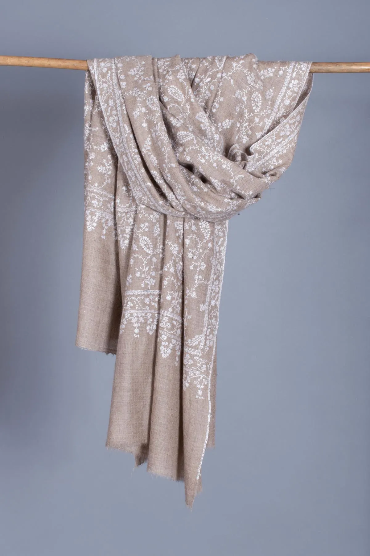 White and Beige Cashmere Shawl - DELOS