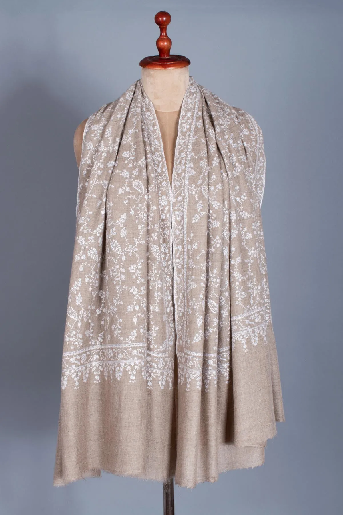 White and Beige Cashmere Shawl - DELOS