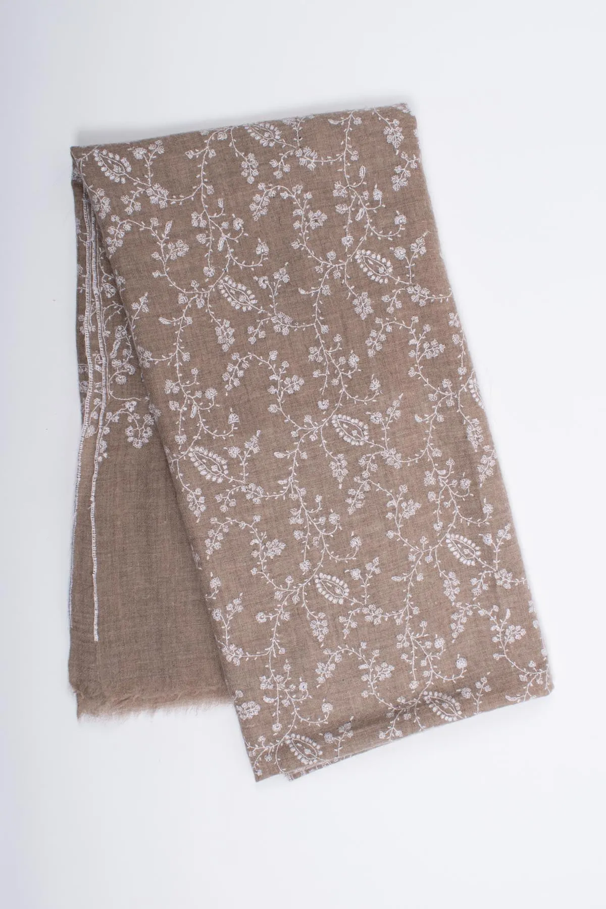 White and Beige Cashmere Shawl - DELOS