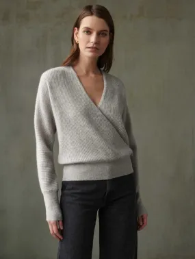 White   Warren - Cashmere Rib Stitch Wrap Top in Misty Grey Heather