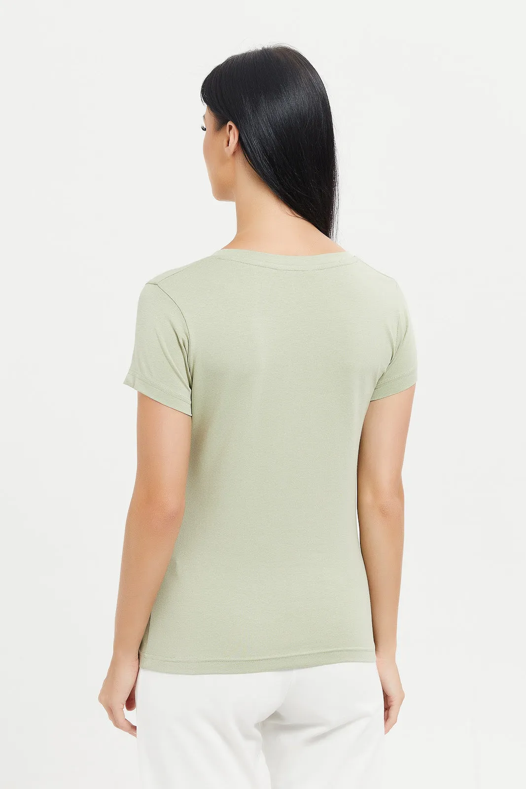 Women Mint Basic V-Neck T-Shirt