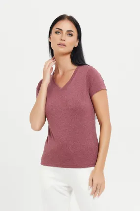 Women Taupe Basic V-Neck T-Shirt