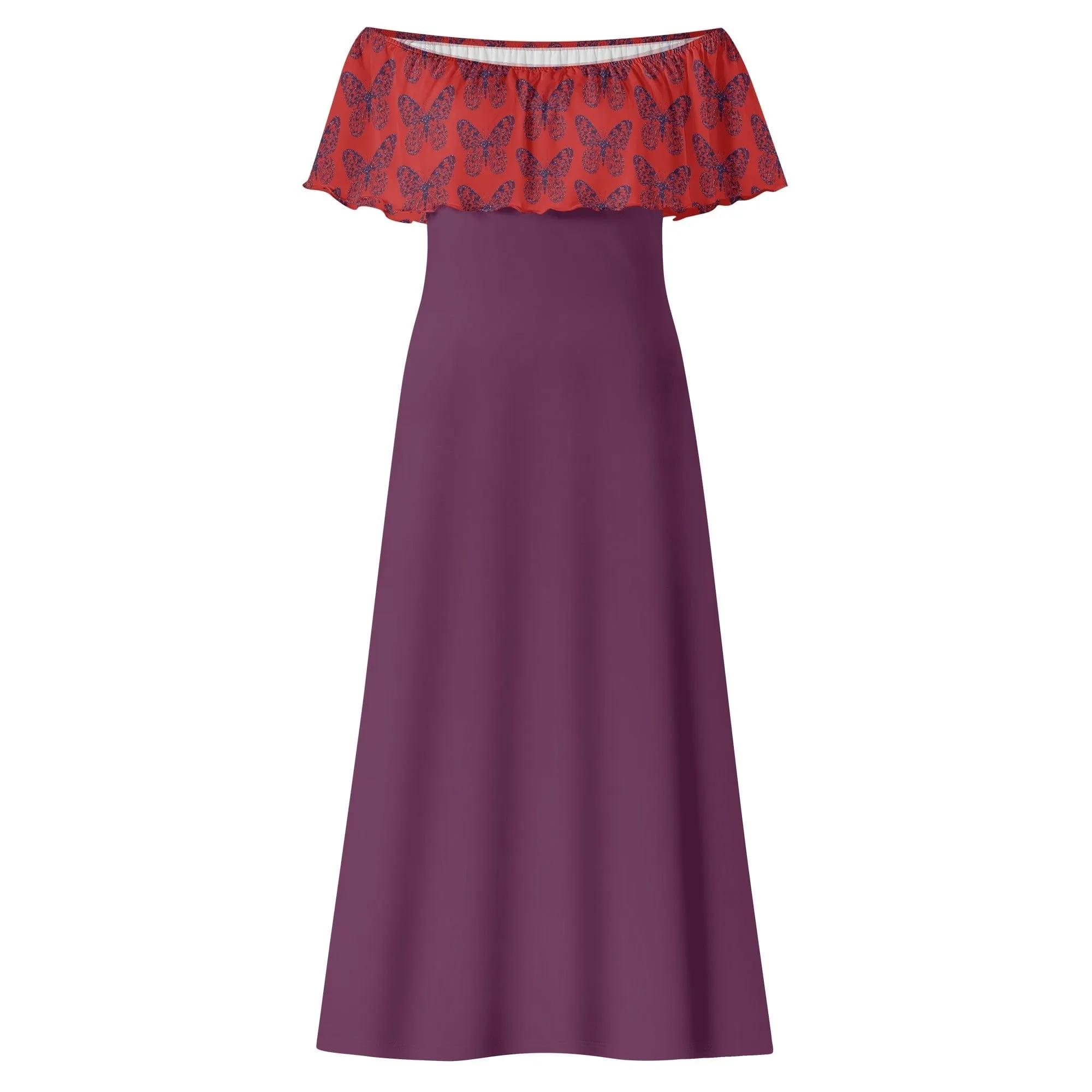 Womens Off-the-Shoulder Purple Butterflies Wrap Long Dress