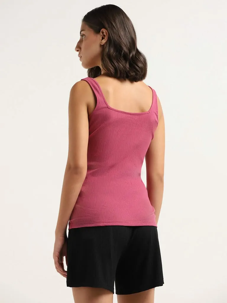 Wunderlove Dark Pink Cotton Blend Ribbed Camisole